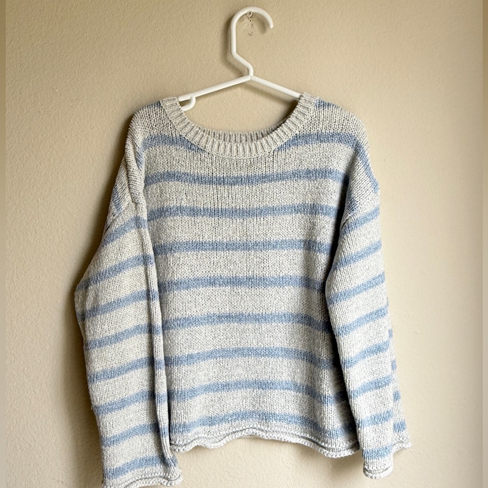 H&M Kids Girls Blue and White Striped Knit Sweater 6